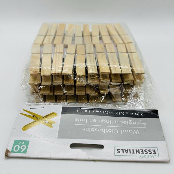 ESSENTIALS Wood Clothespins – 60 Count (Brand New in Package) 2.91 X 0.39. New! - Picture 7 of 9